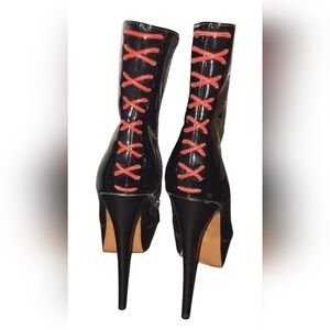 Black and Red Lace-Up Women's Heels